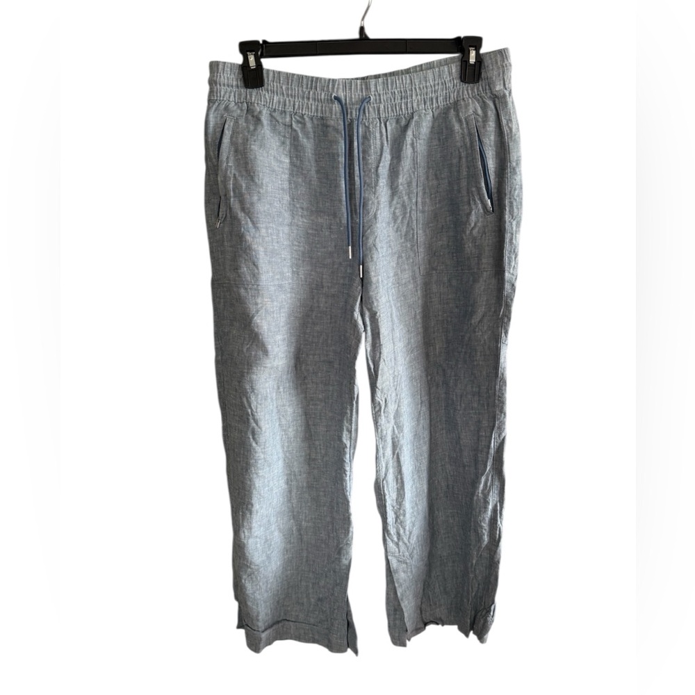Athleta Women’s Light Blue Drawstring 100% Linen Pants Stretch Waist, size 14